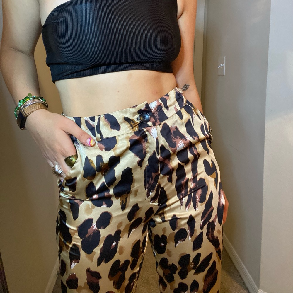 Satin Cheetah Print Pants